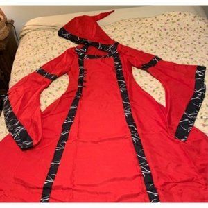 Red & Black Retro & Gothic Cosplay Dress Square Neck Flared Sleeves Full Skirt